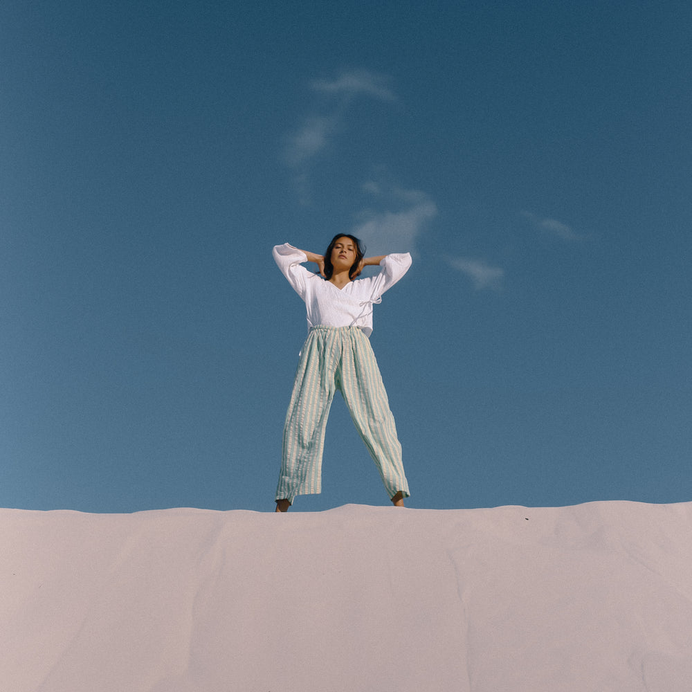 
                      
                        Bare Road - Ivy Pant in Seafoam Cotton Stripe
                      
                    