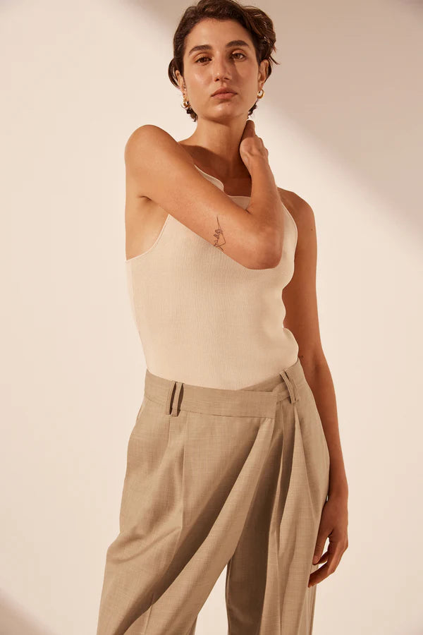 
                      
                        Shona Joy - Asher Asymmetrical Pleat Front Pant in Latte
                      
                    