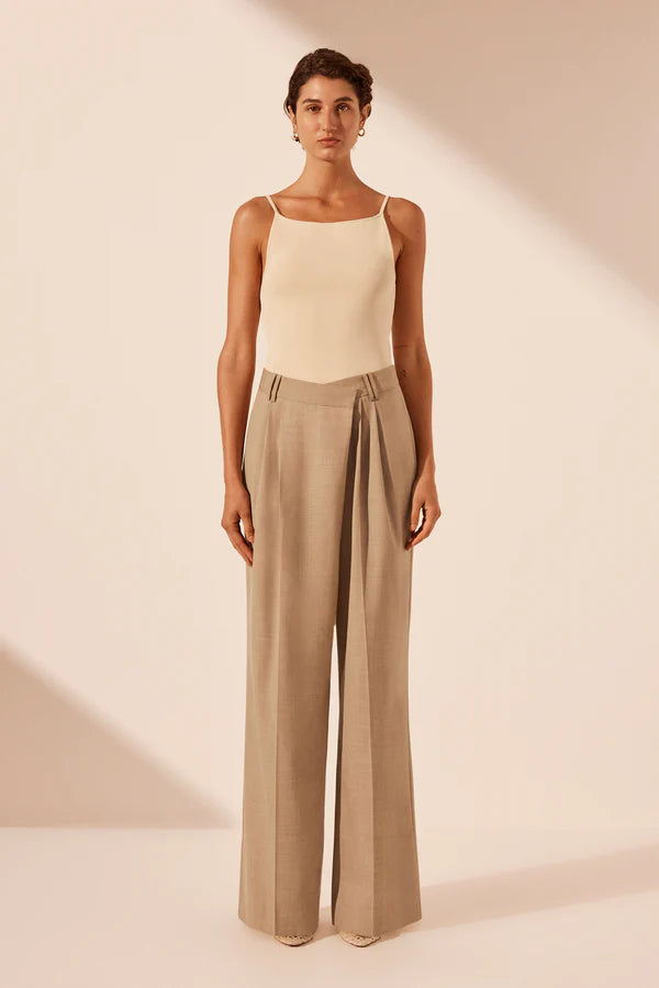 
                      
                        Shona Joy - Asher Asymmetrical Pleat Front Pant in Latte
                      
                    