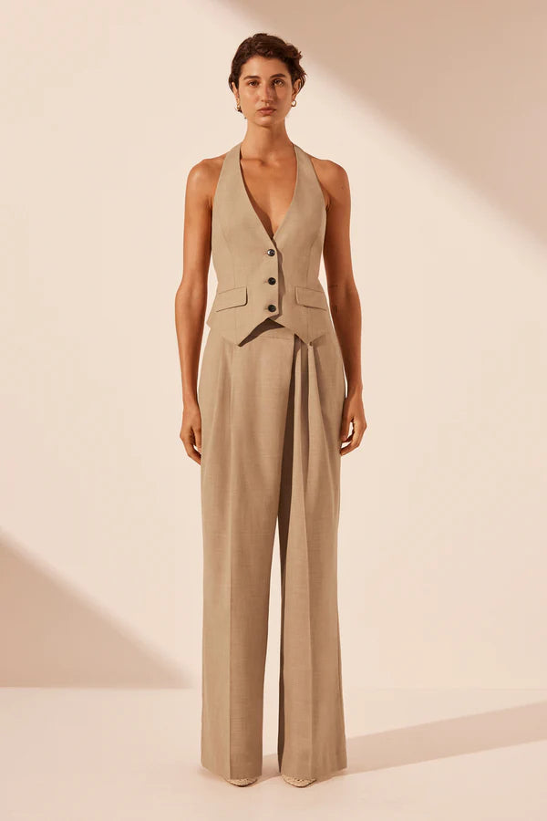 Shona Joy - Asher Tailored Open Back Vest in Latte