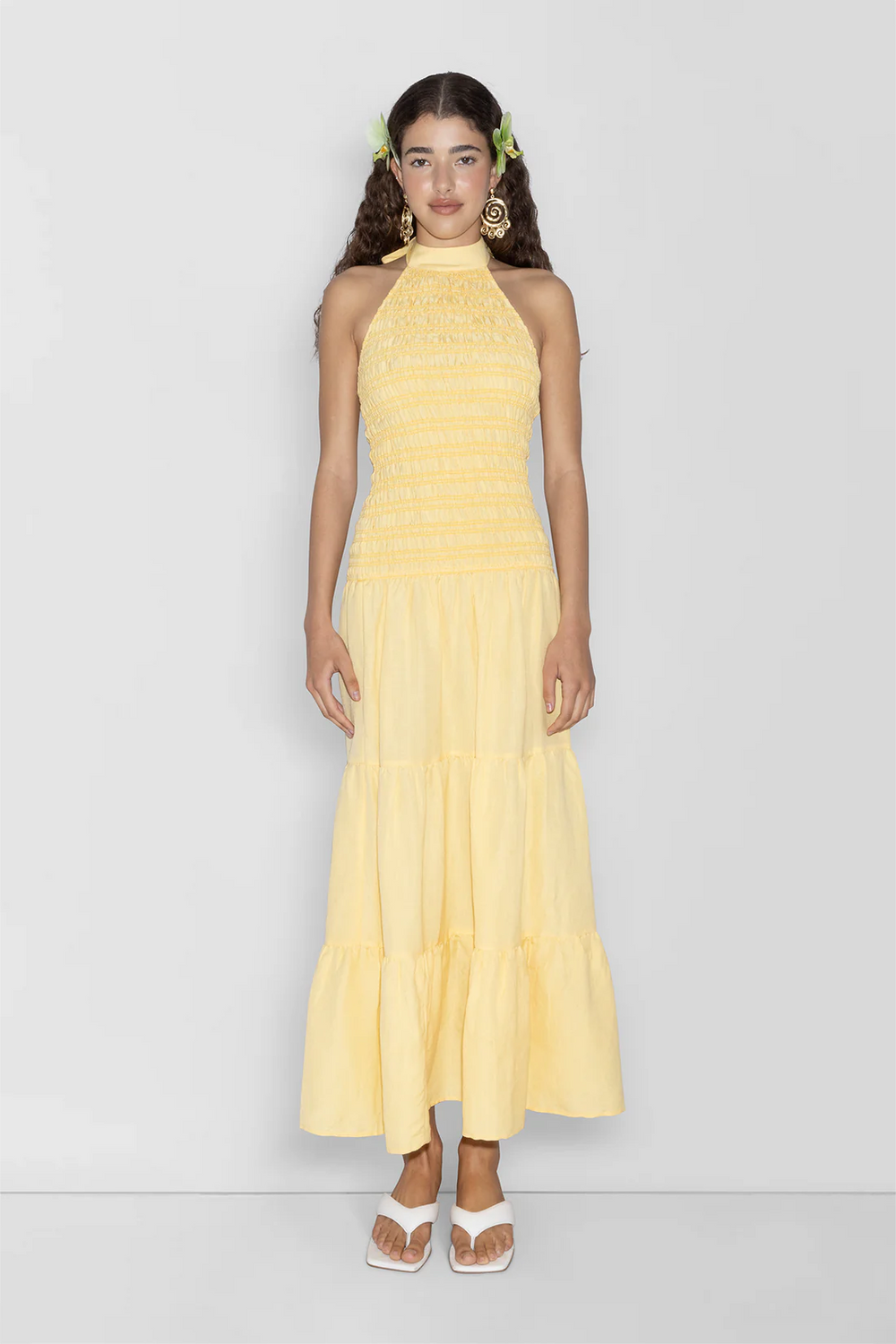 The Wolf Gang - Ostia Shirred Maxi in Butter