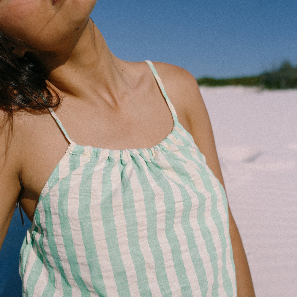 Bare Road - Ivy Singlet in Seafoam Cotton Stripe