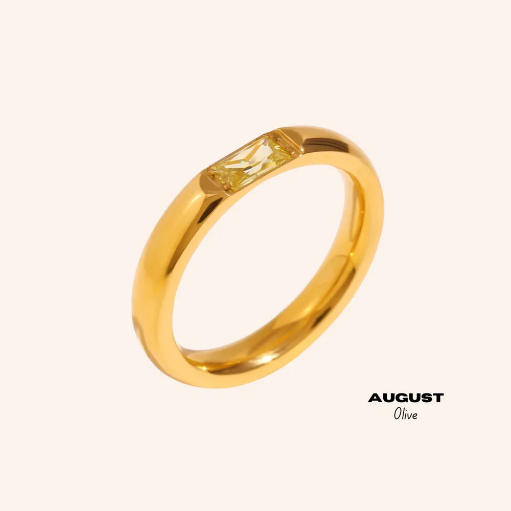 We Are Emte- Birthstone Ring August in Olive