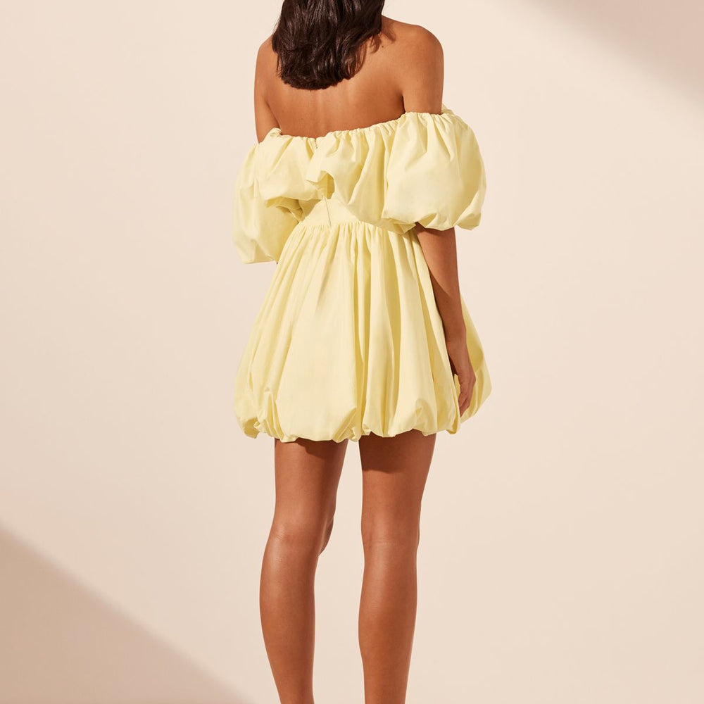 
                      
                        Shona Joy - Maiori Off Shoulder Draped Bubble Mini Dress in Lemon
                      
                    