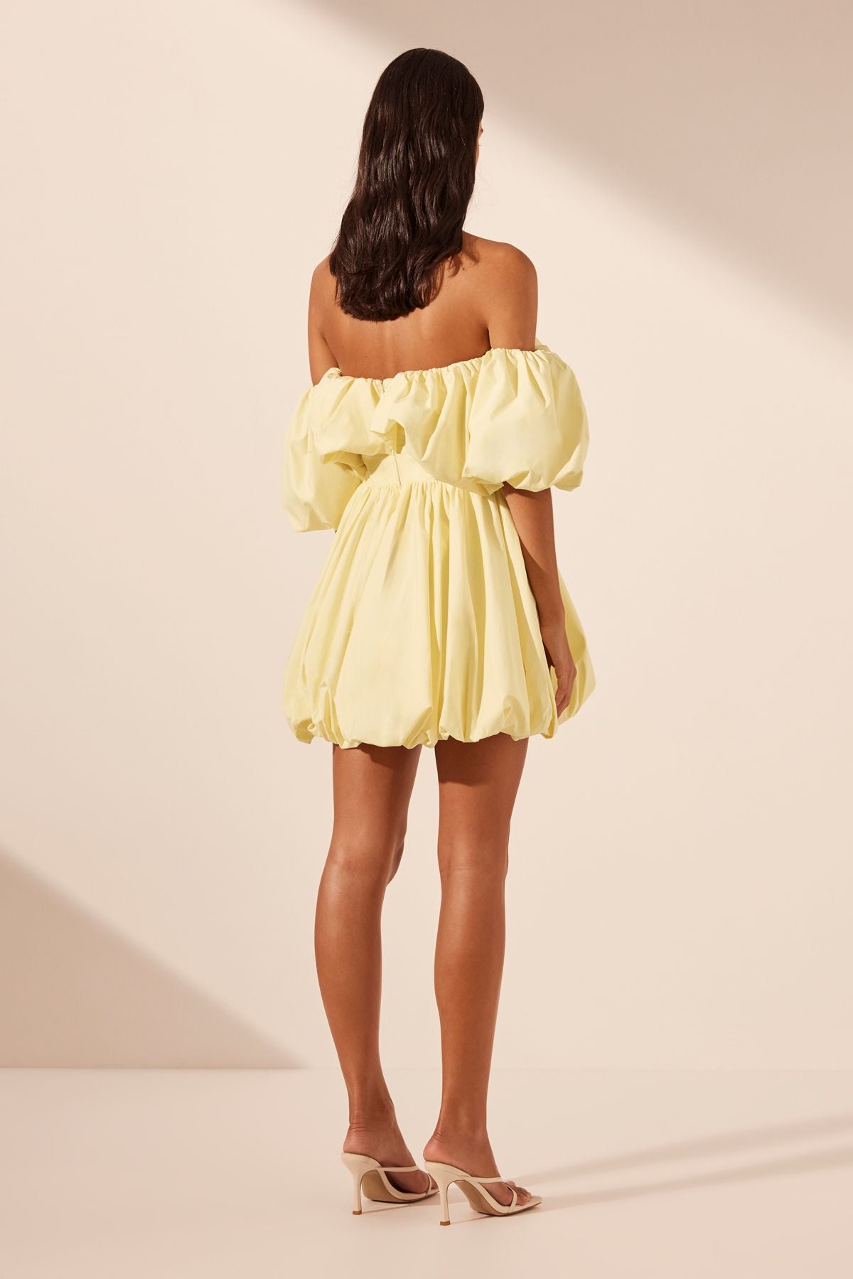 Shona Joy - Maiori Off Shoulder Draped Bubble Mini Dress in Lemon