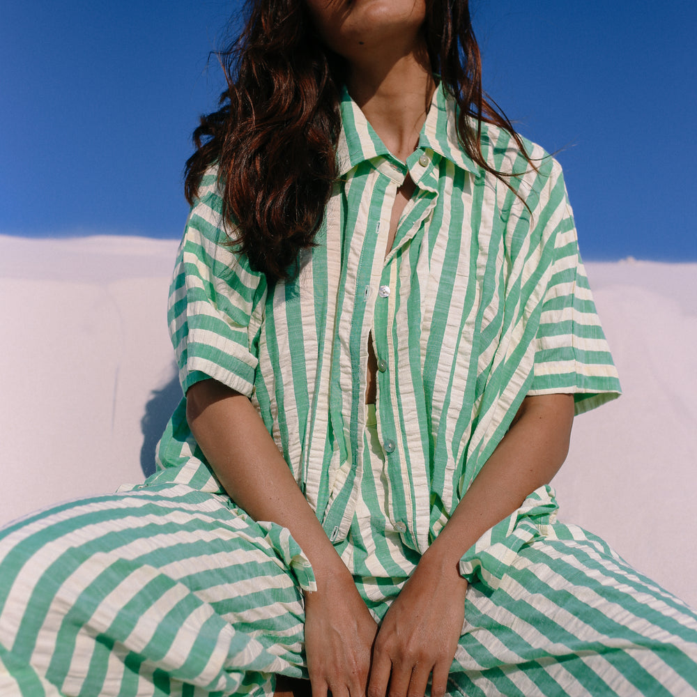 Bare Road - Ava Shirt in Seafoam Cotton Stripe