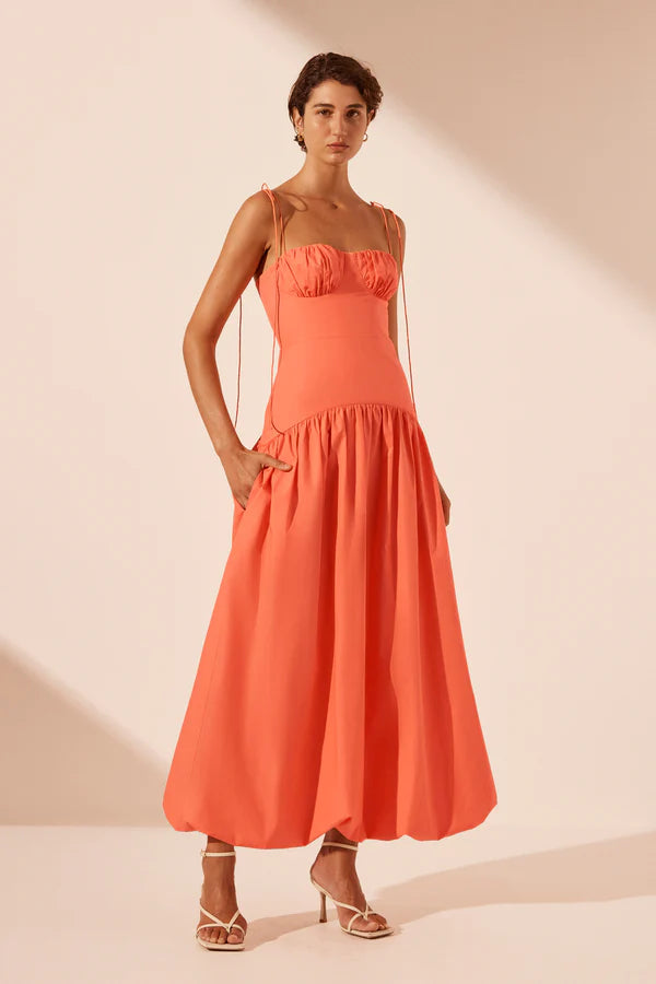 Shona Joy - Maiori Gathered Bubble Midi Dress in Coral