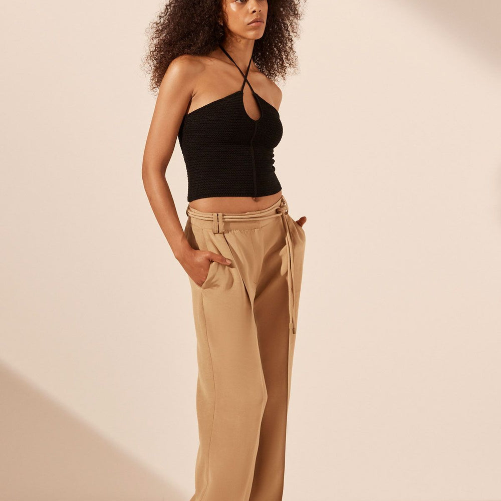 Shona Joy - Vento Mid Rise Pant with Belt in Sand