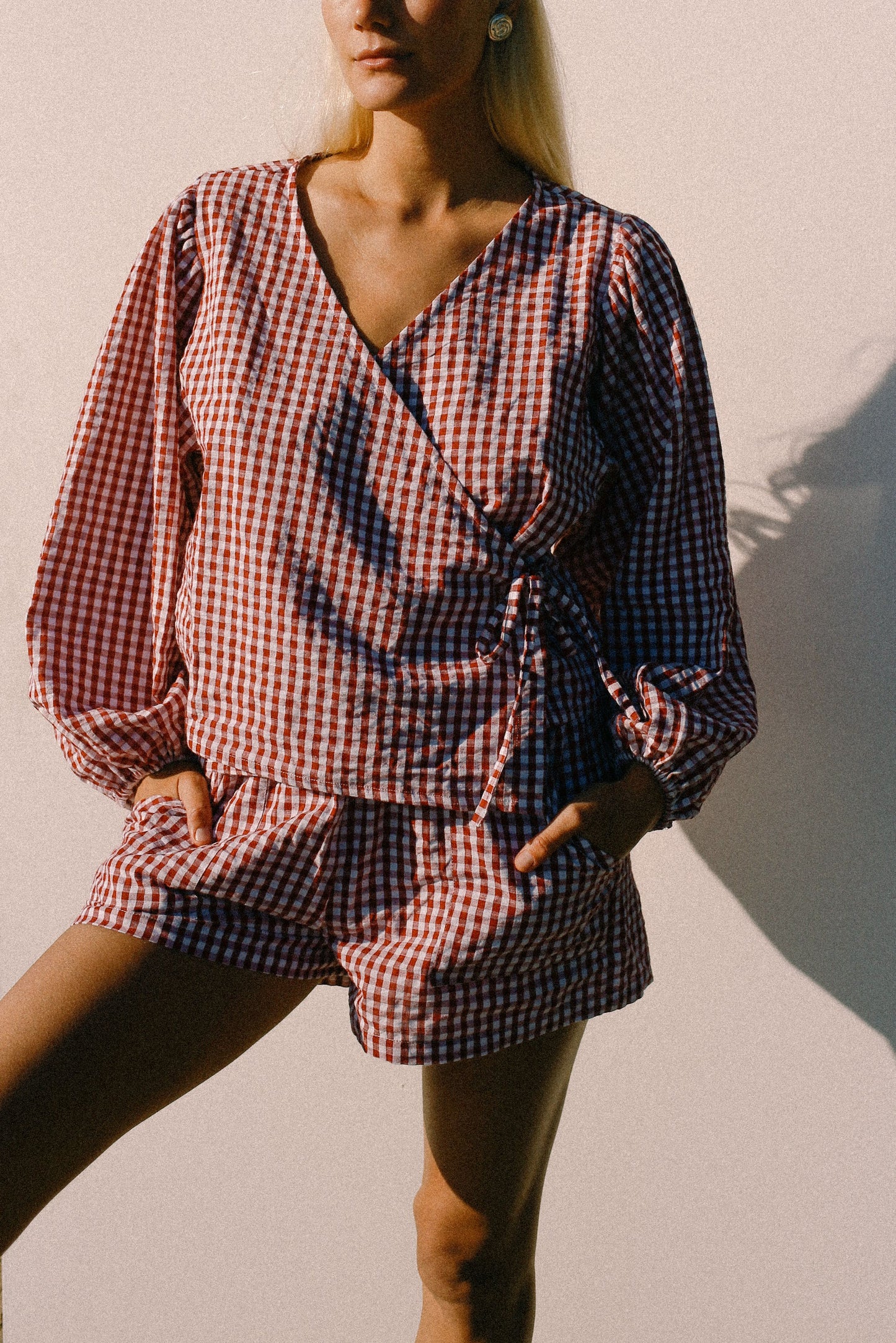 Bare Road - Ella Longsleeve Wrap Top in Red Gingham