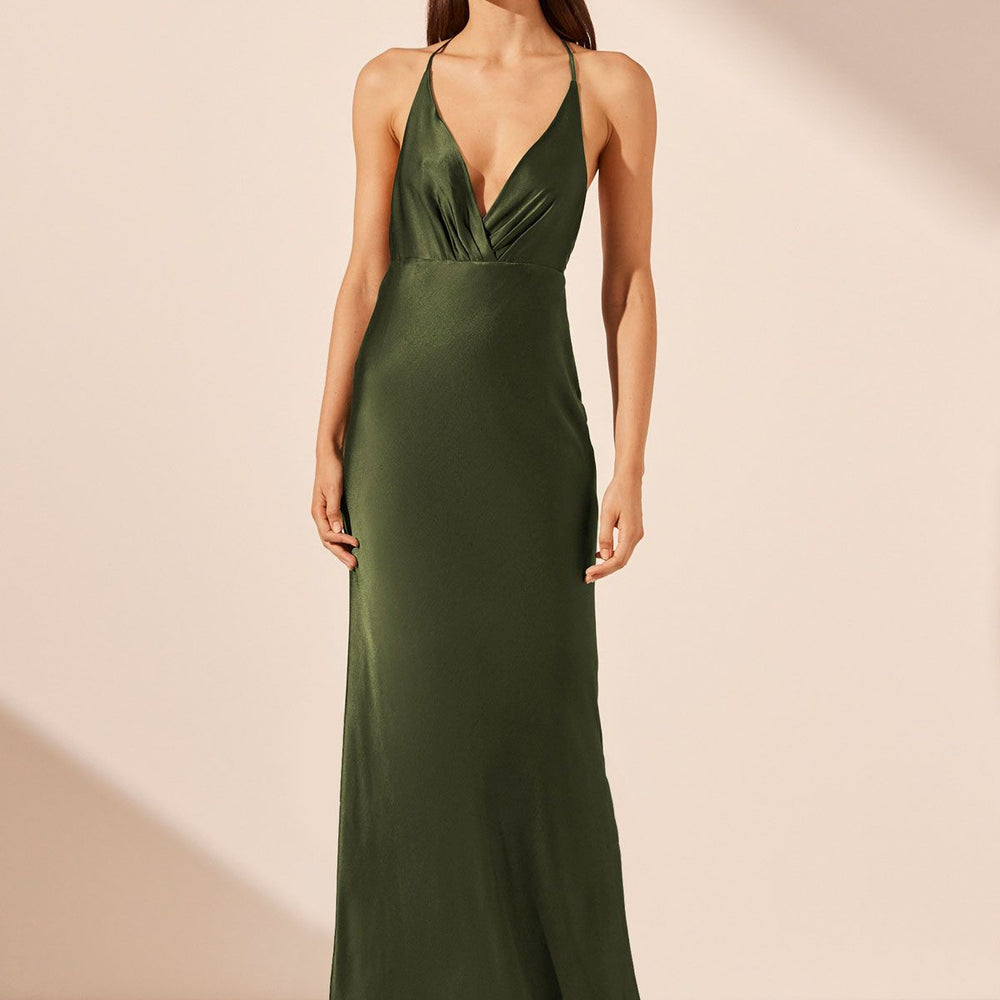 
                      
                        Shona Joy - Elia Plunged Open Back Halter Maxi Dress in Fern
                      
                    