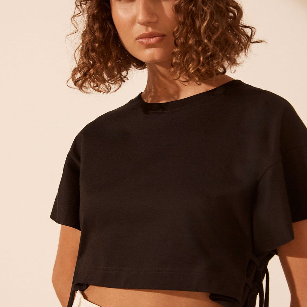 Shona Joy - Alda Double Tie Boxy T Shirt in Black