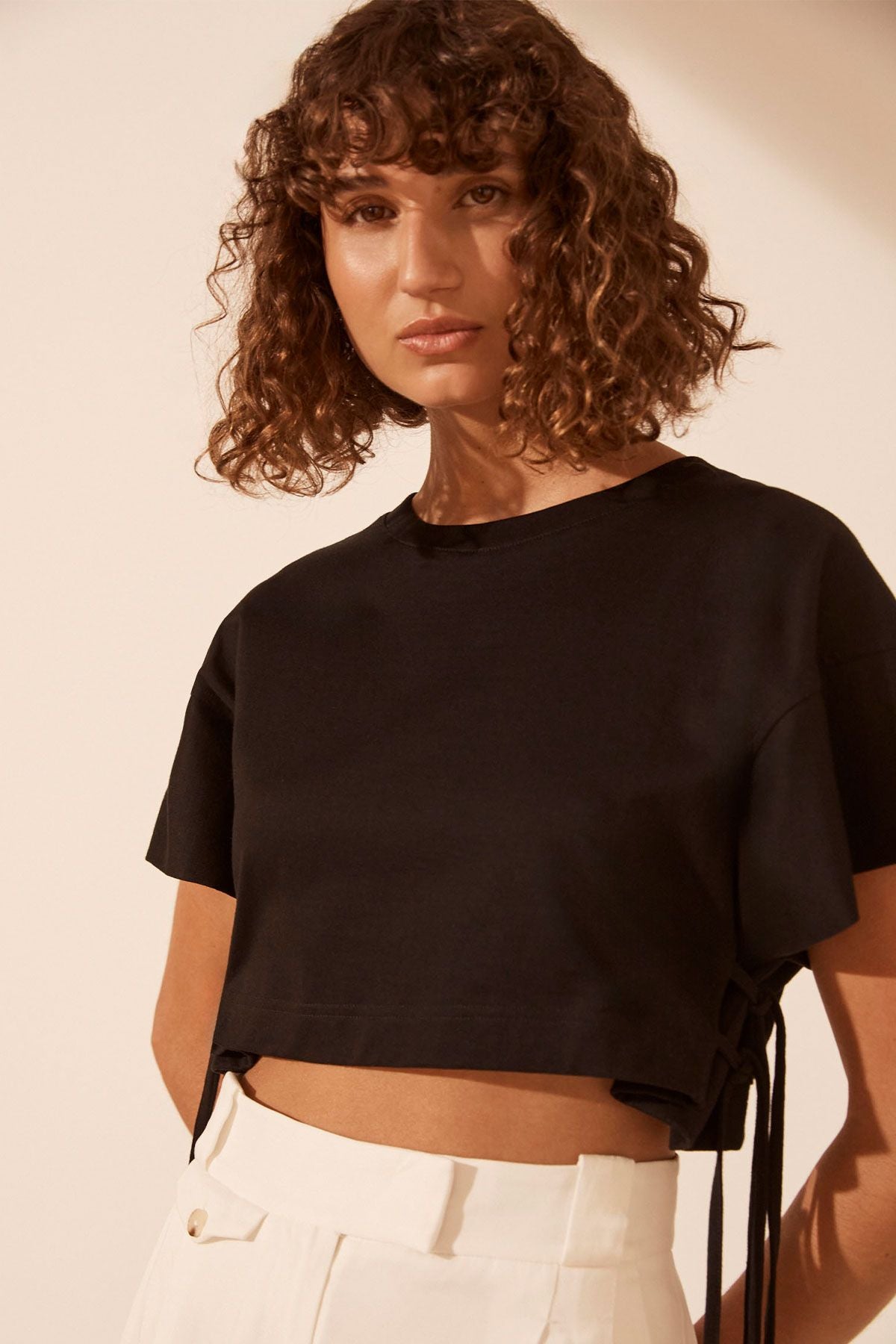 Shona Joy - Alda Double Tie Boxy T Shirt in Black