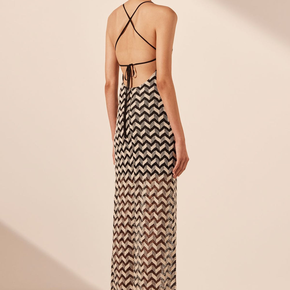 Shona Joy - Noor High Neck Maxi Dress in Black/ Oyster