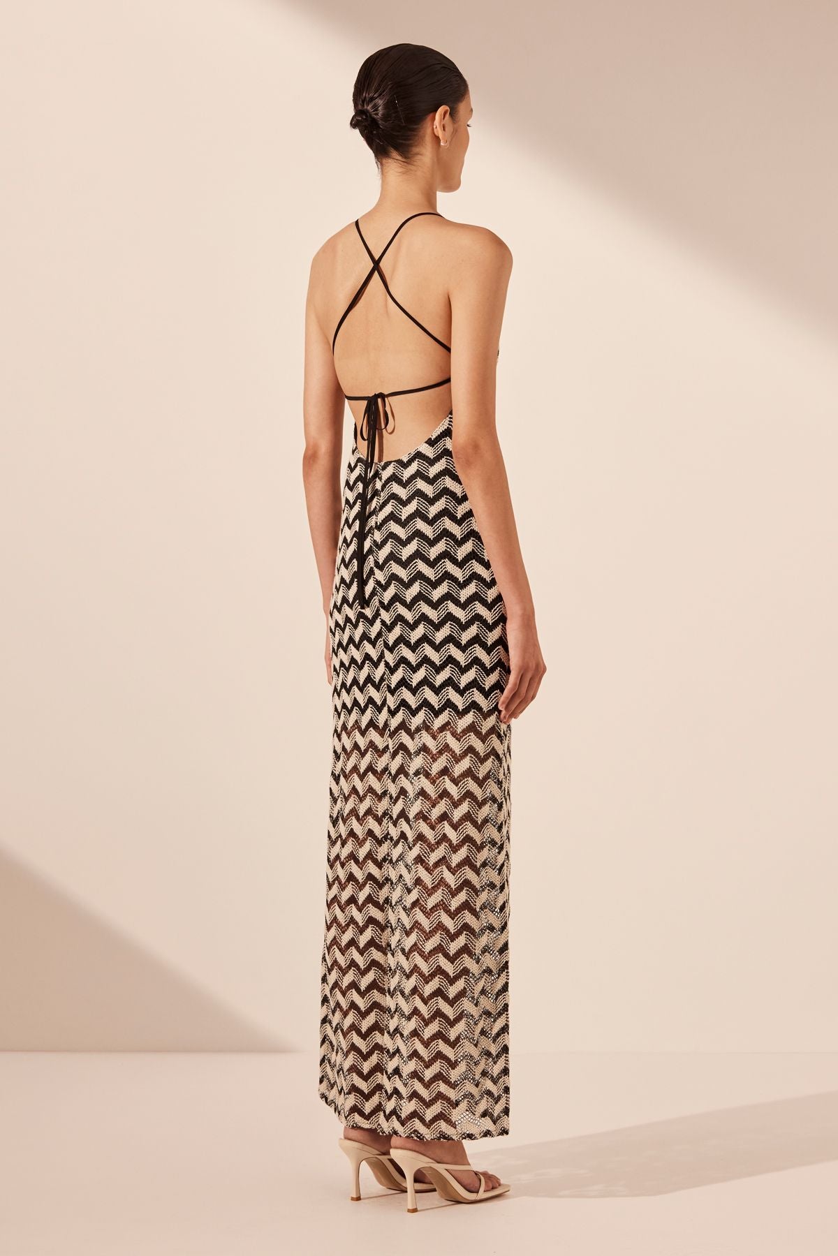 Shona Joy - Noor High Neck Maxi Dress in Black/ Oyster