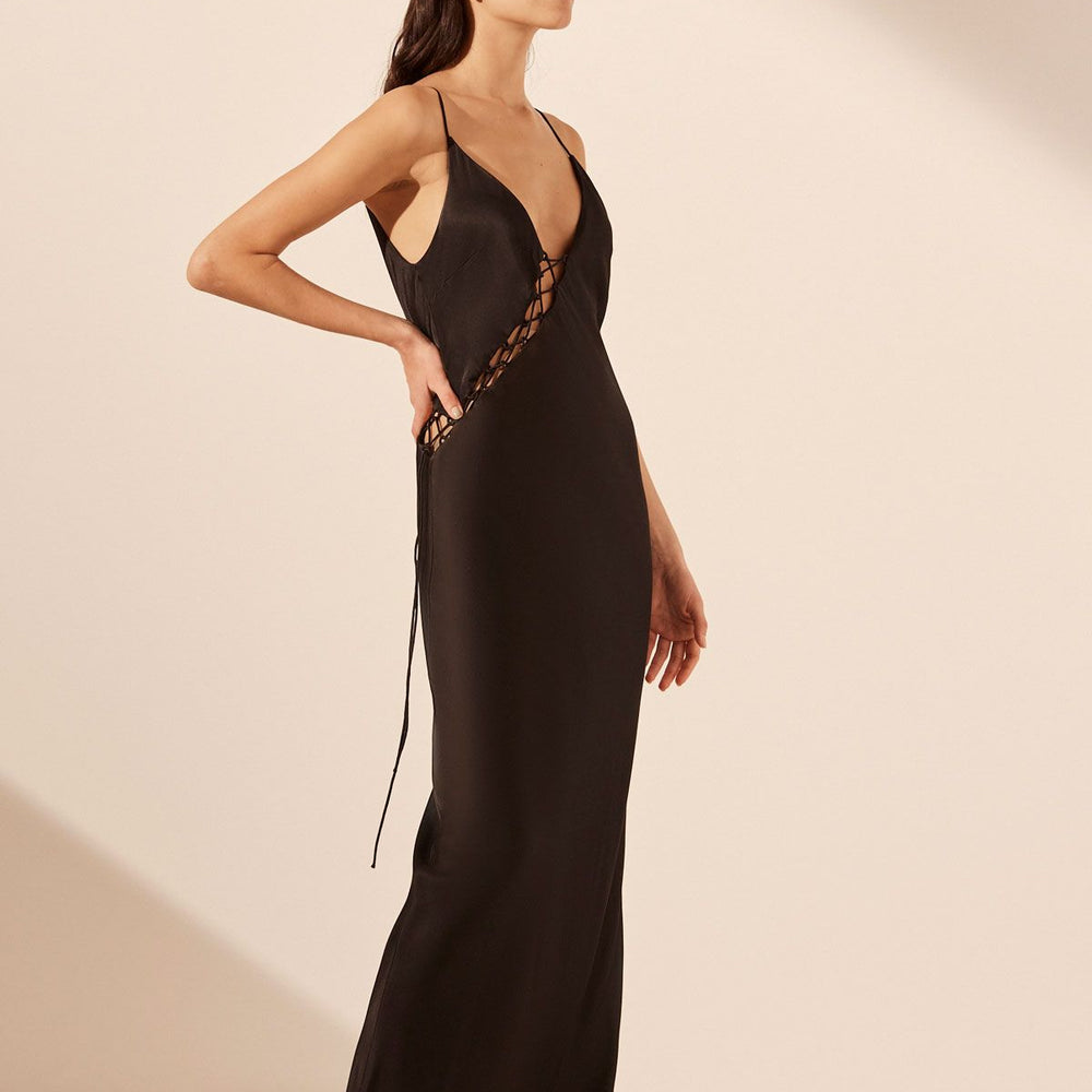 Shona Joy - Mia Contrast Lace Up Maxi Dress in Black