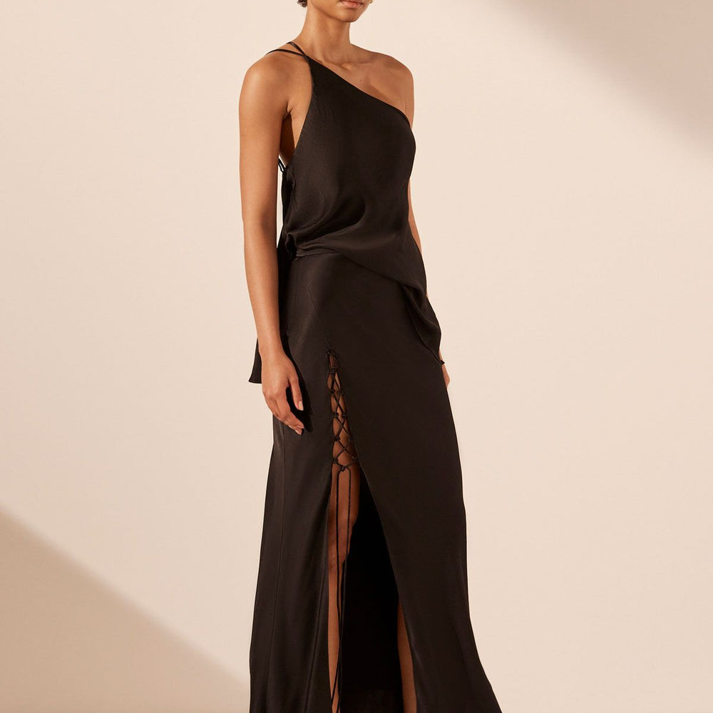 Shona Joy - Mia Lace Up Maxi Skirt in Black