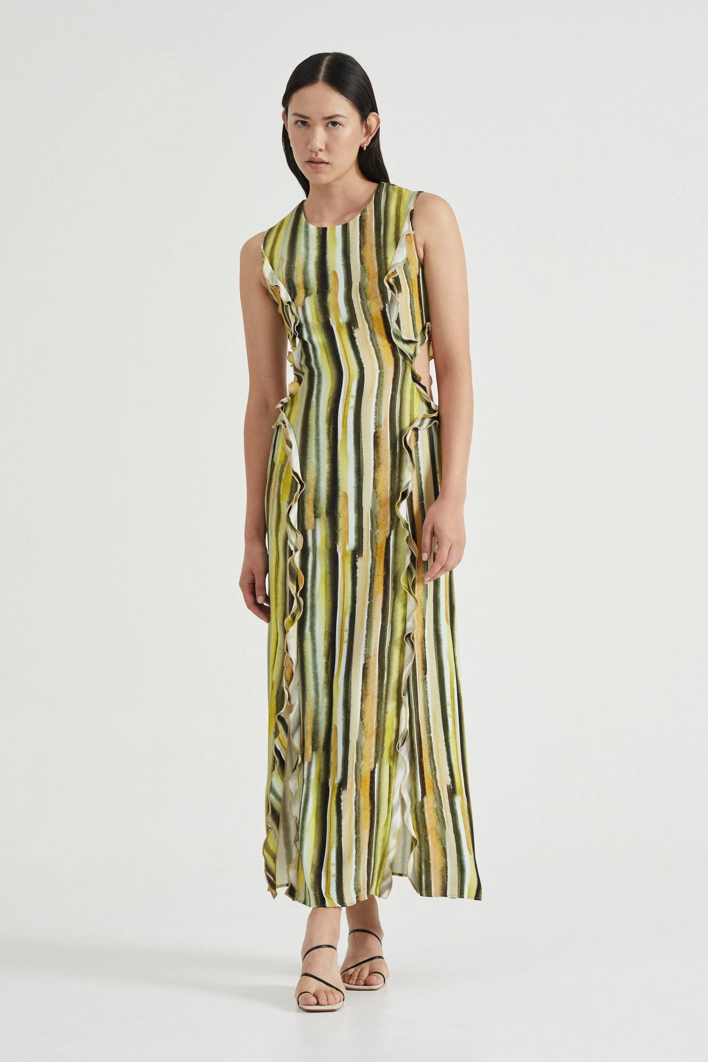 Third Form - Stroke Frill Maxi Tank Dress in Brush Stroke