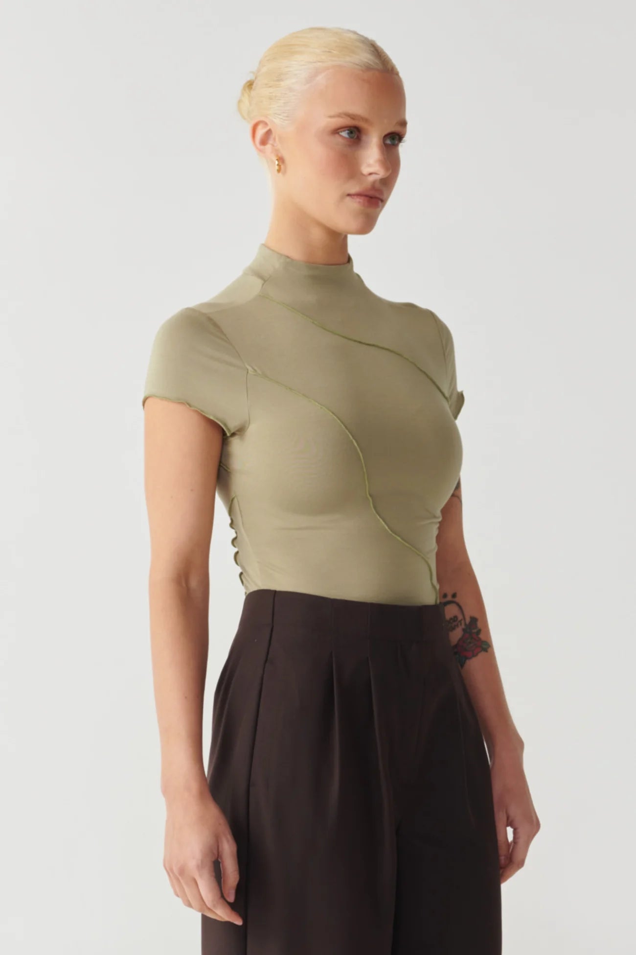 Raef The Label - Laney Panelled SS Top in Dark Olive