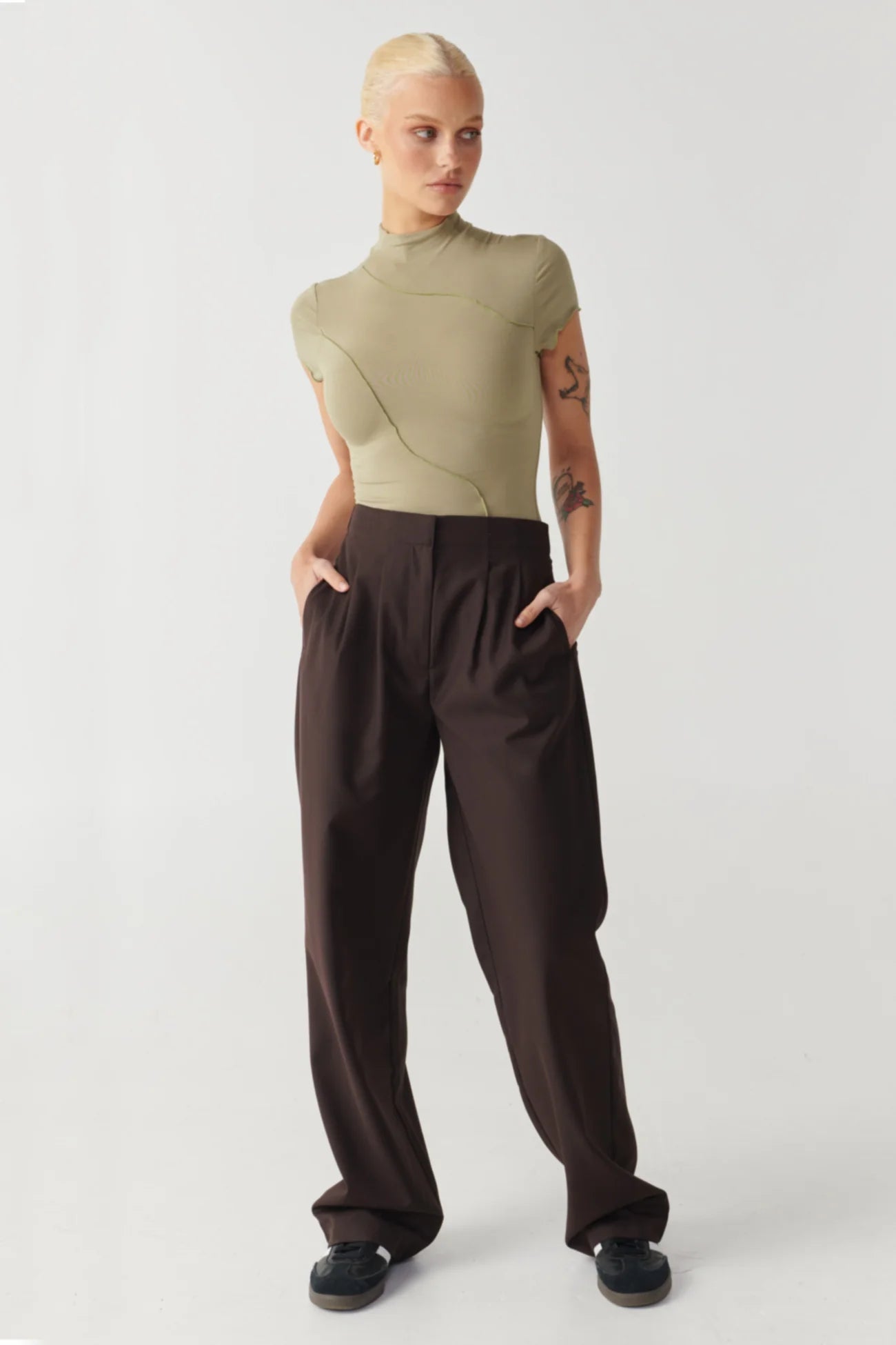 Raef The Label - Laney Panelled SS Top in Dark Olive