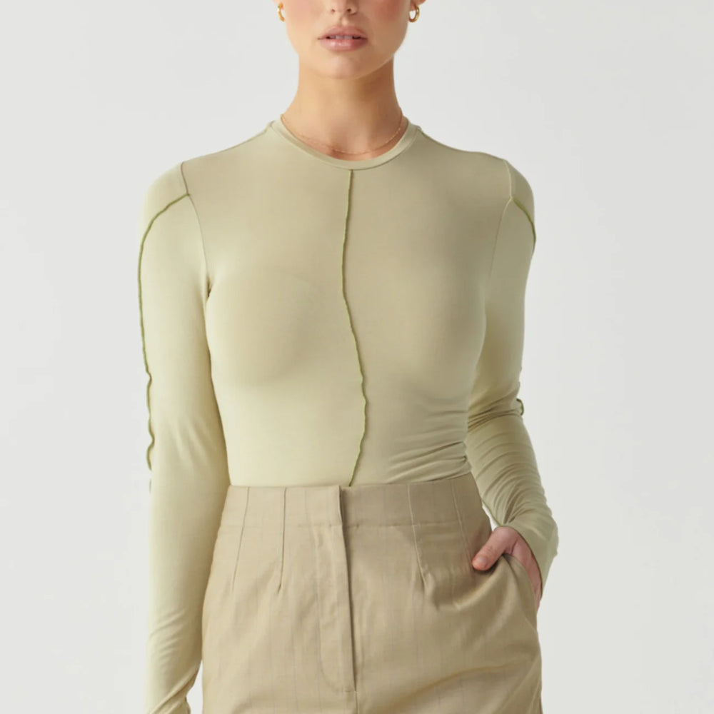 Raef The Label -Nia Panelled LS Top in Light Olive