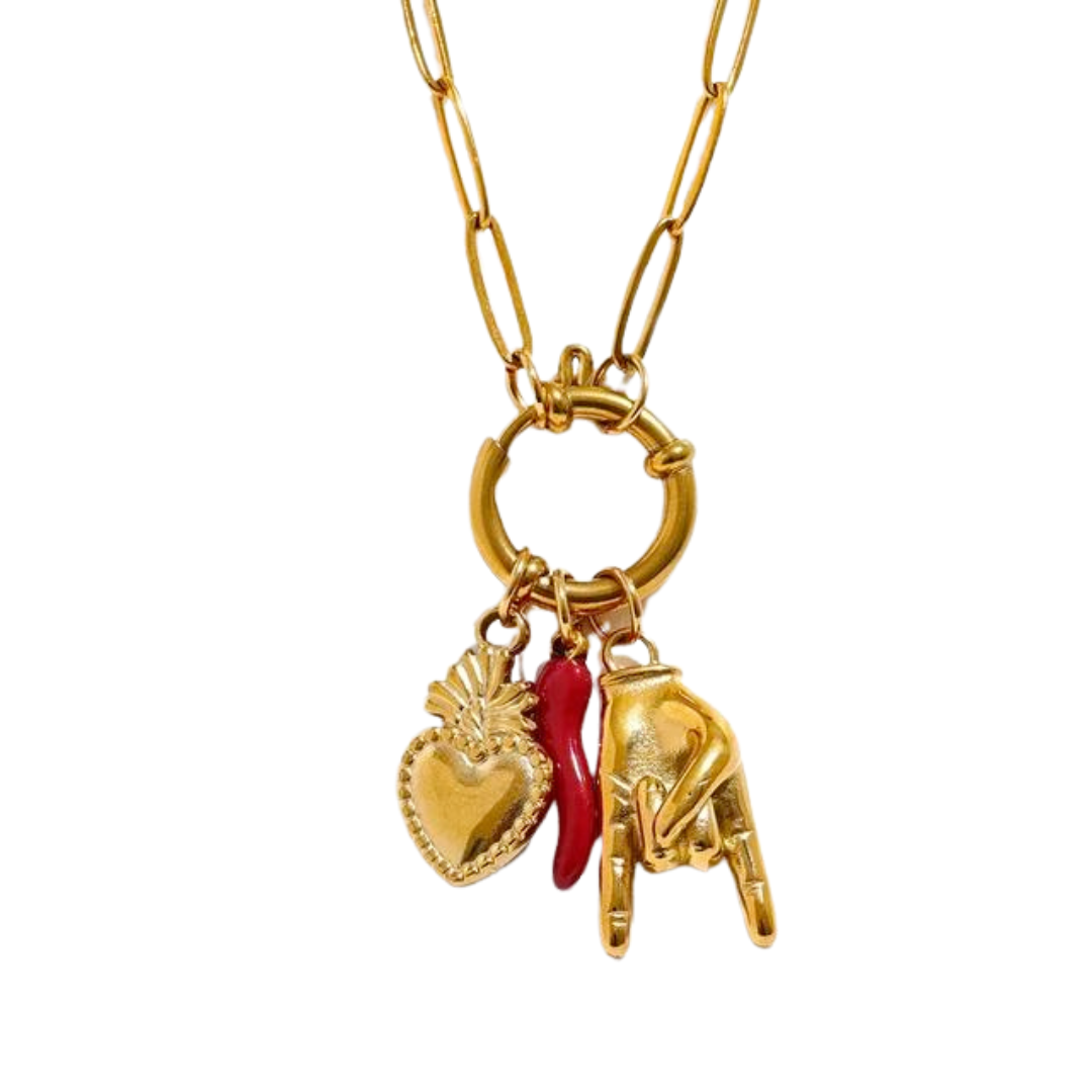 We Are Emte - Spicy Hearts Charm Necklace in Gold Plated