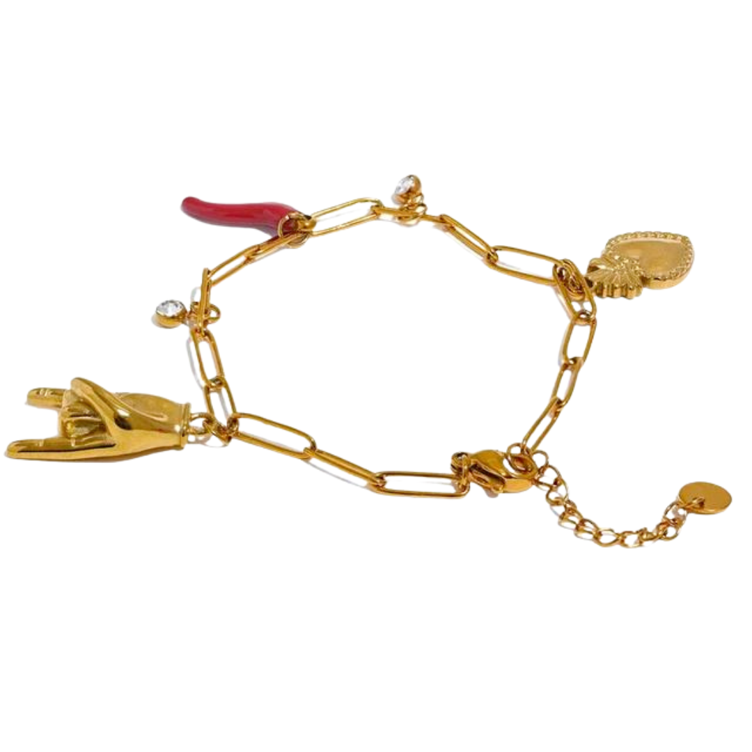 We Are Emte - Spicy Hearts Charm Braclet in Gold Plated