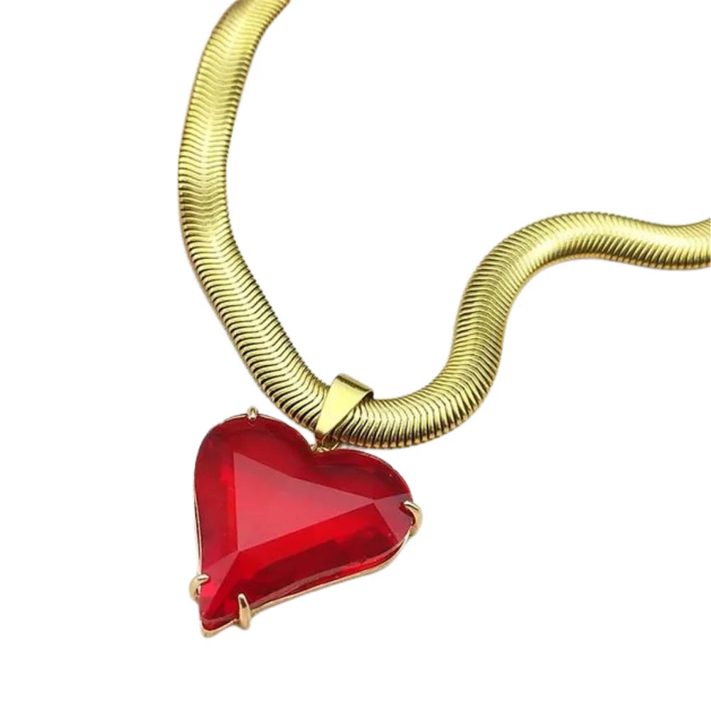 We Are Emte- Glass Heart Pendant Necklace in Gold Plated