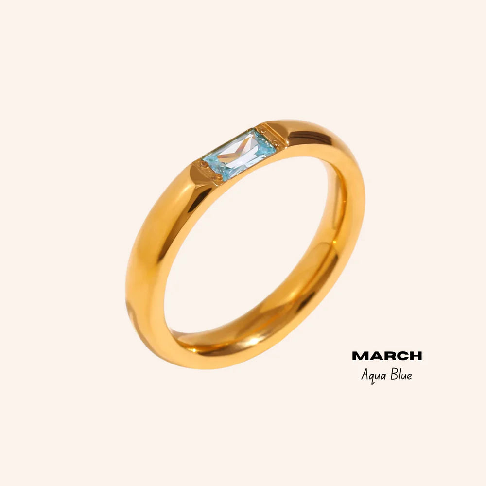 We Are Emte- Birthstone Ring March in Aqua Blue