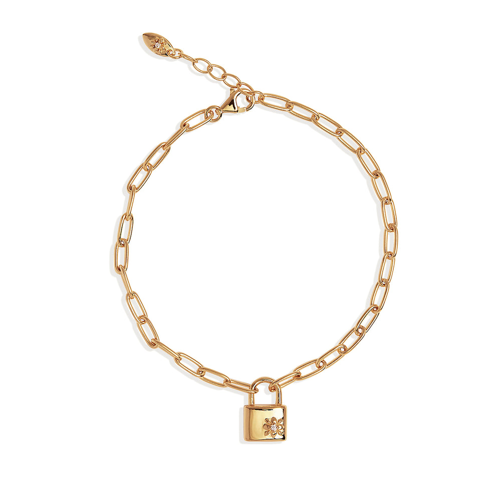 By Charlotte - Promise Of Us Lotus Padlock Bracelet in Gold