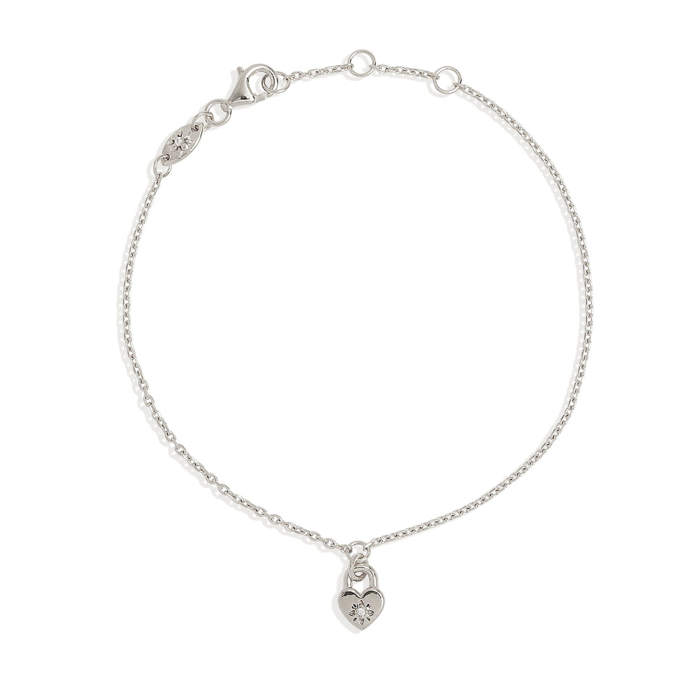 By Charlotte - Crystal Lotus Heart Padlock Bracelet in Silver