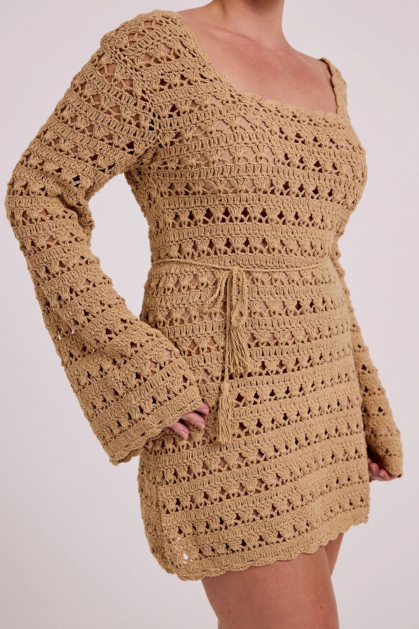 Isabelle Quinn - Alleta Long Sleeve Mini Dress in Sand