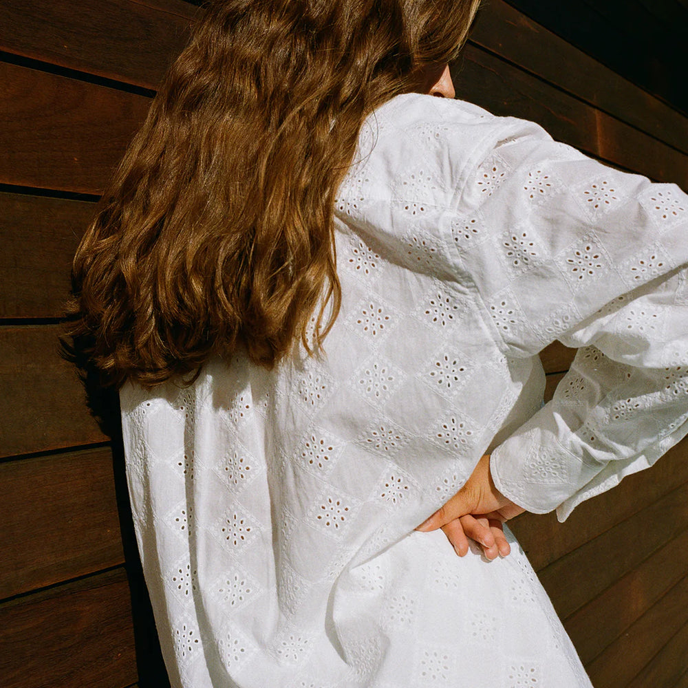 Ownley - Chloe Oversized Shirt in White Broderie