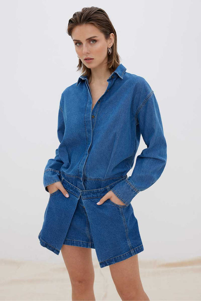 
                      
                        Sovere - Overturn Denim Mini Dress
                      
                    