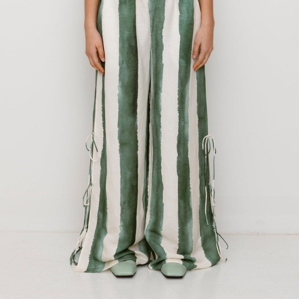 The Wolf Gang - Havana Wide Leg Pant in Sage Stripe