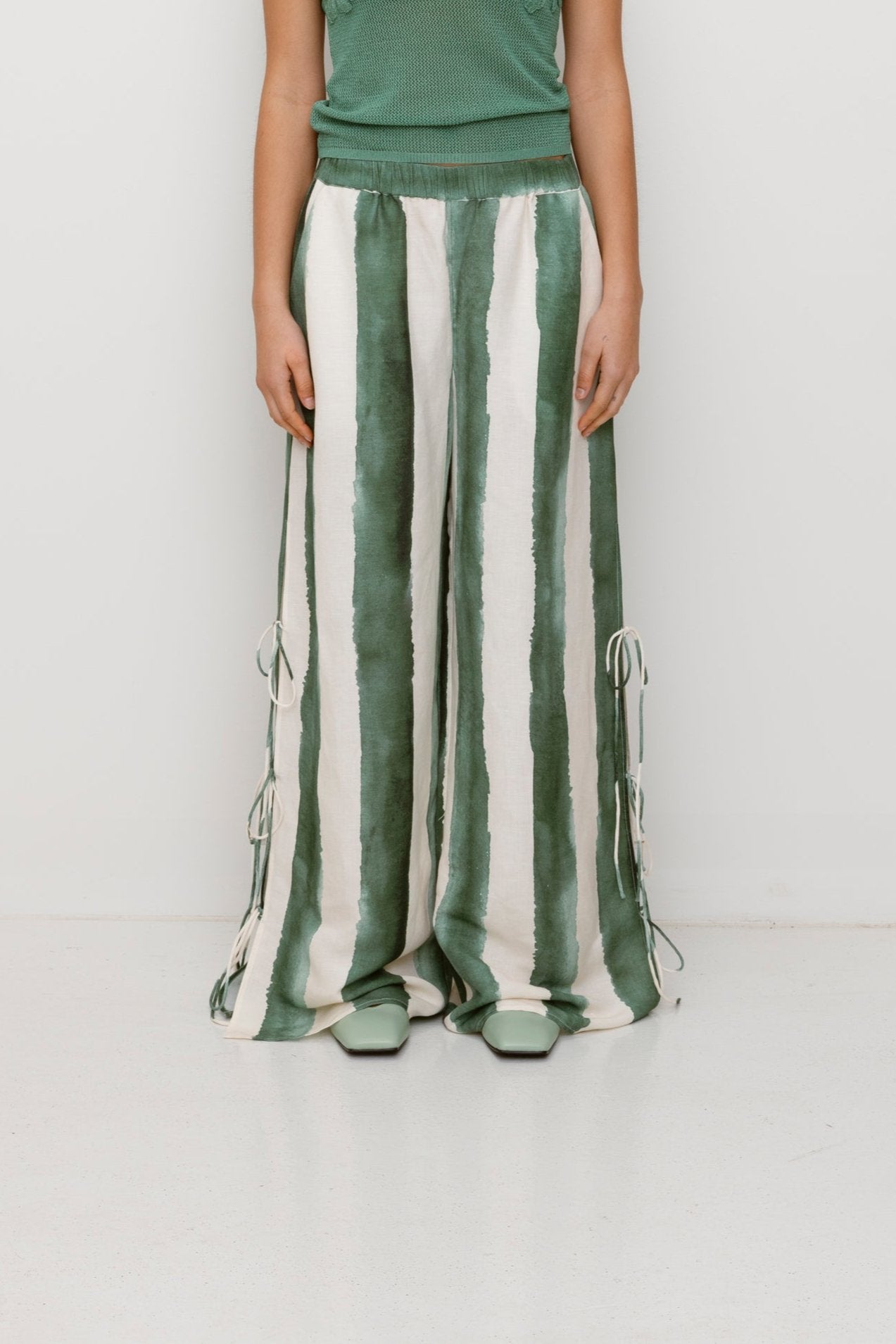 The Wolf Gang - Havana Wide Leg Pant in Sage Stripe