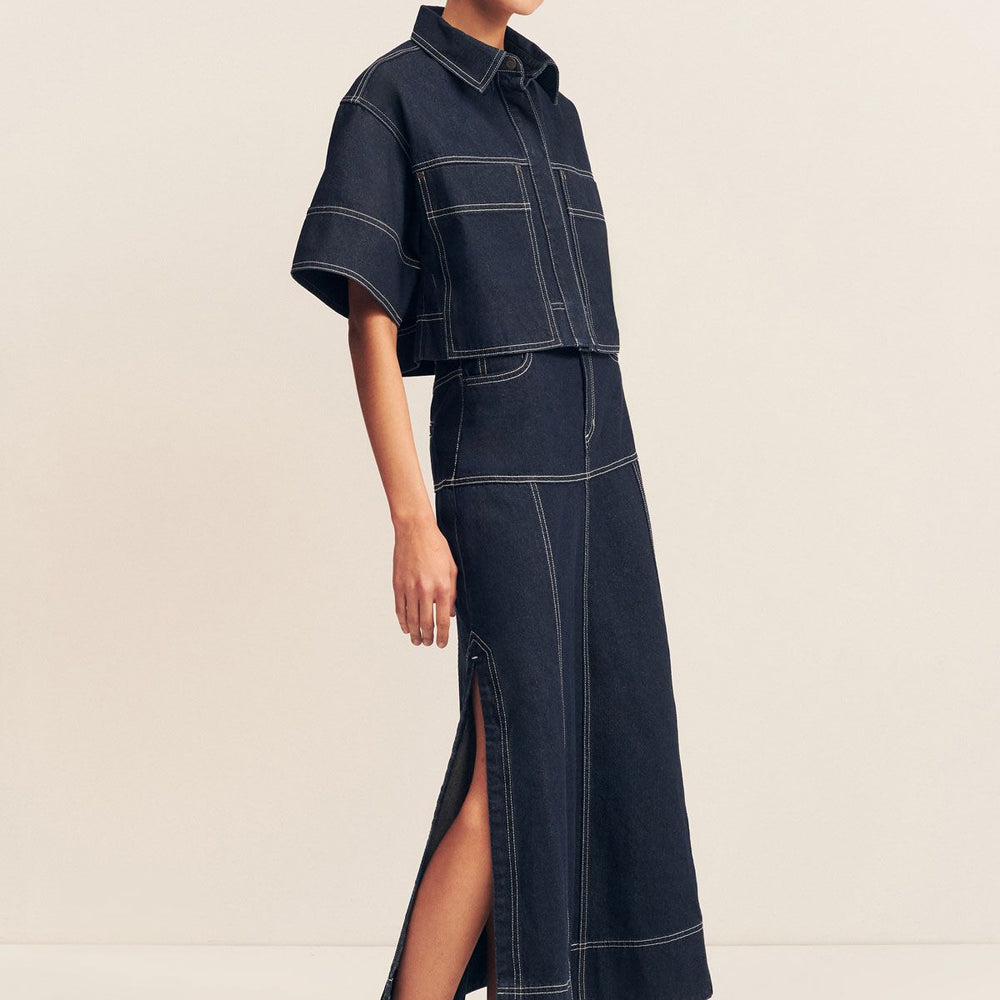 
                      
                        Shona Joy - Jaques Cropped Short Sleeve Shirt in Deep Indigo
                      
                    