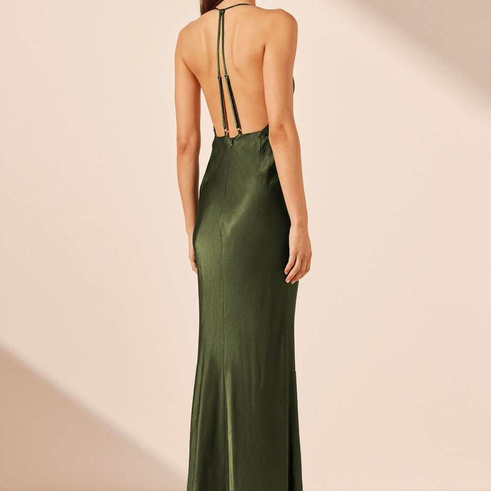 
                      
                        Shona Joy - Elia Plunged Open Back Halter Maxi Dress in Fern
                      
                    