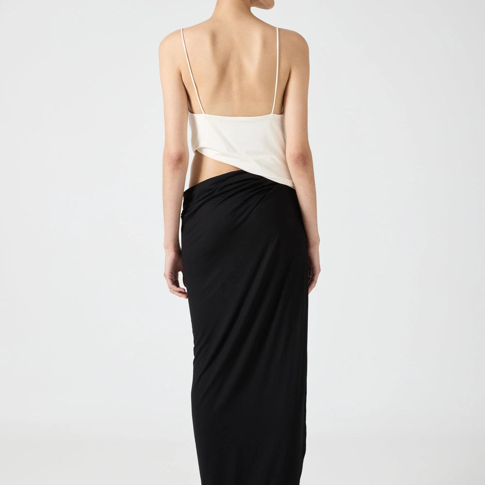 Third Form - Cascade Drape Jersey Dress in Cream/ Black