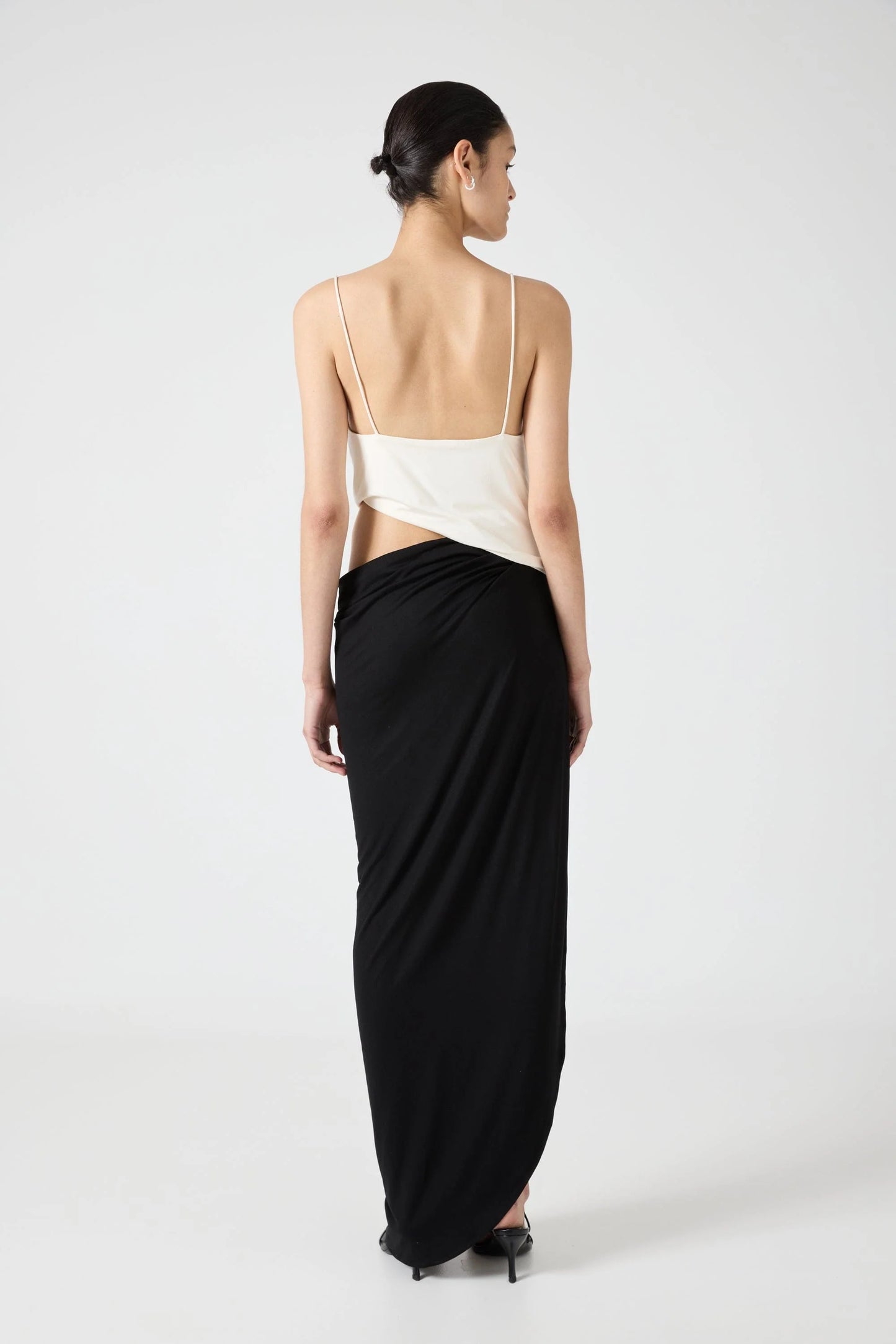 Third Form - Cascade Drape Jersey Dress in Cream/ Black