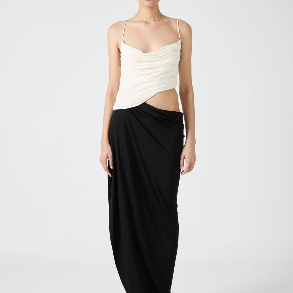 
                      
                        Third Form - Cascade Drape Jersey Dress in Cream/ Black
                      
                    