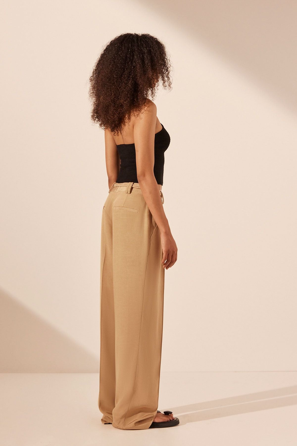 Shona Joy - Vento Mid Rise Pant with Belt in Sand