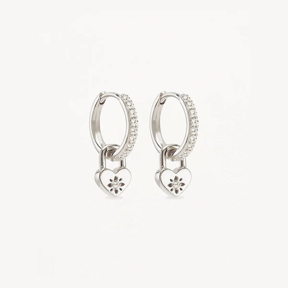 By Charlotte - Love Unlocked Padlock Hoops in Silver