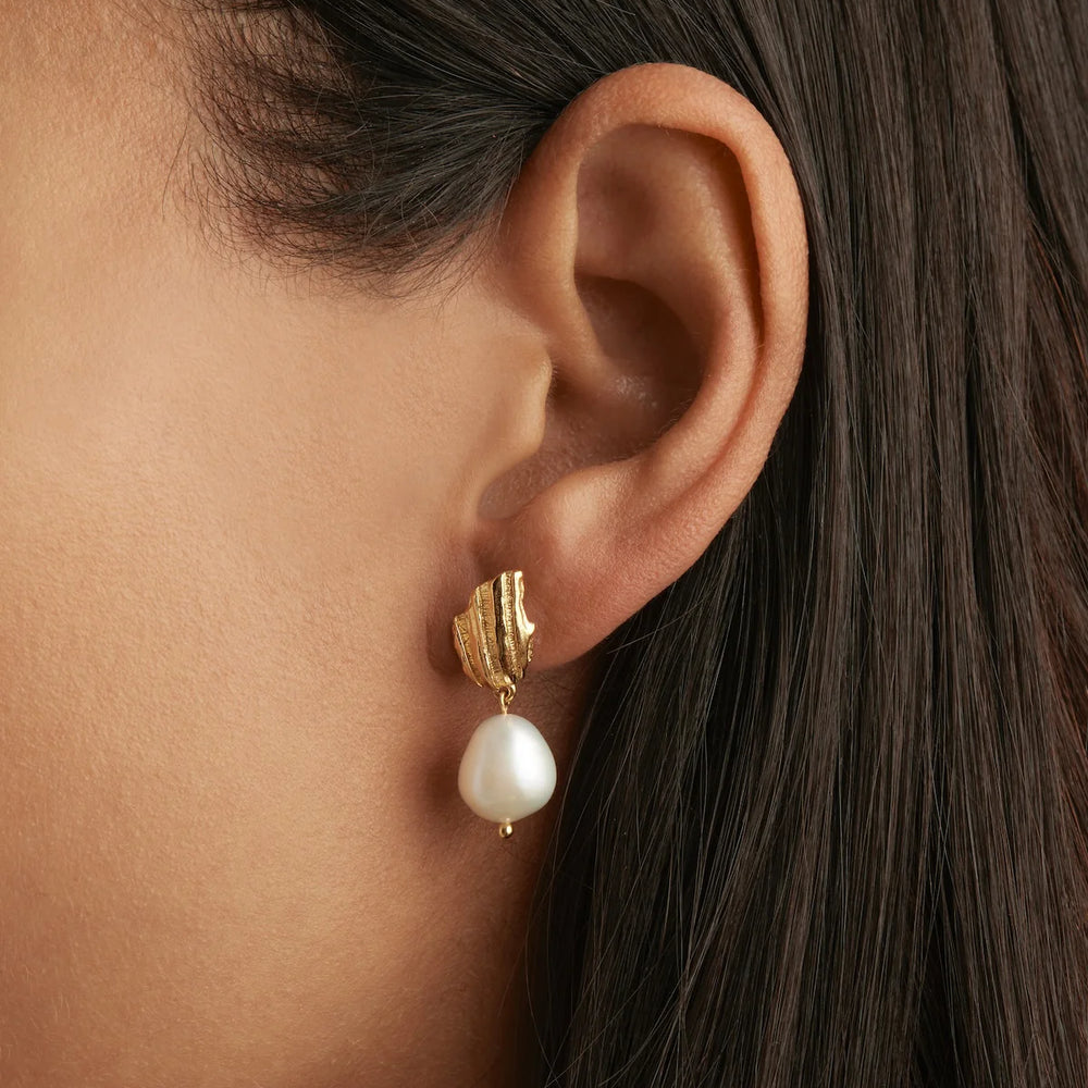 By Charlotte - Moonlit Tides Pearl Drop Earrings in Gold