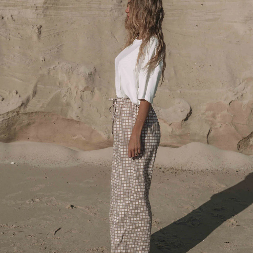 
                      
                        häll störe - The Bobbi Pant in Mocha Gingham
                      
                    