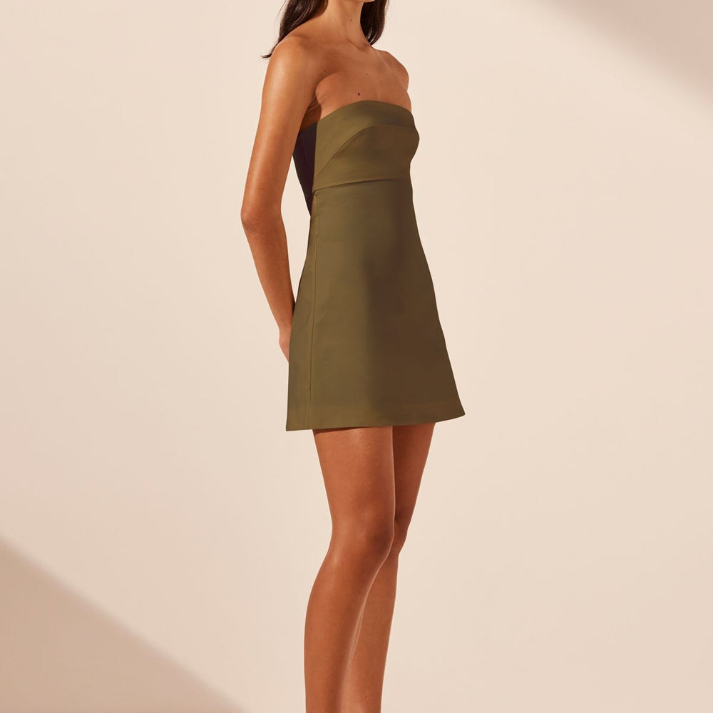 
                      
                        Shona Joy - Lani Strapless Mini Dress in Army Green
                      
                    