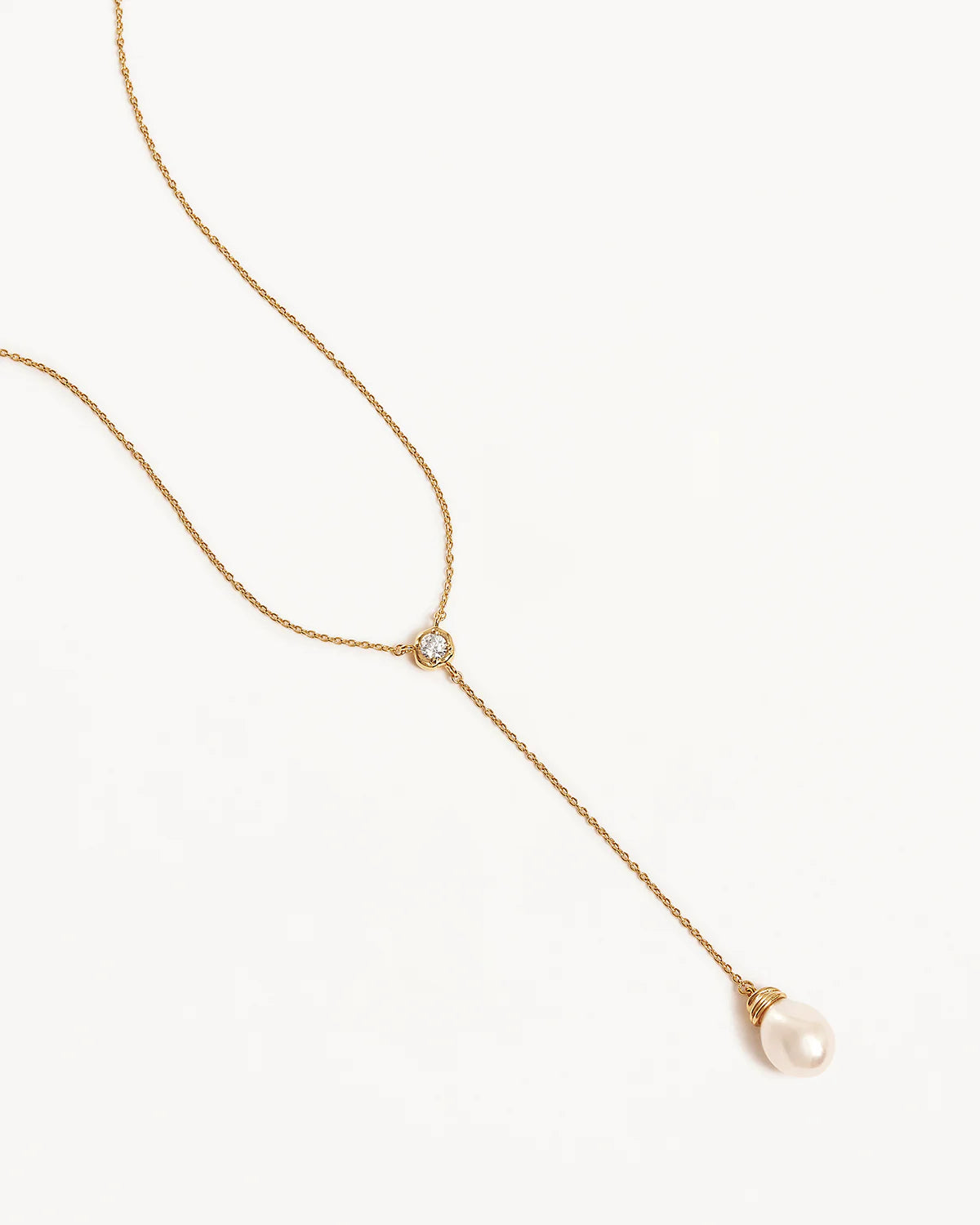 By Charlotte - Whispers of Tranquility Pearl Lariat Necklace in Gold