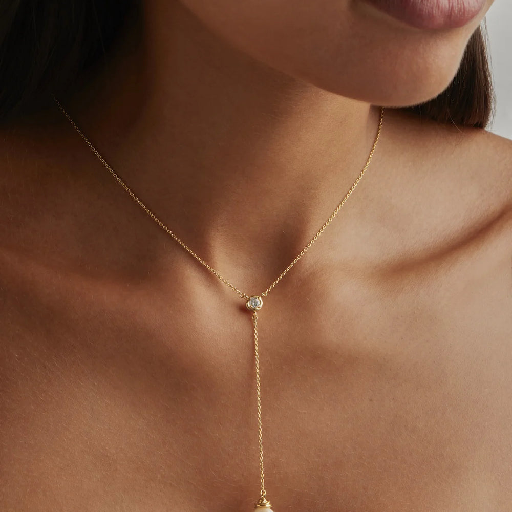 By Charlotte - Whispers of Tranquility Pearl Lariat Necklace in Gold