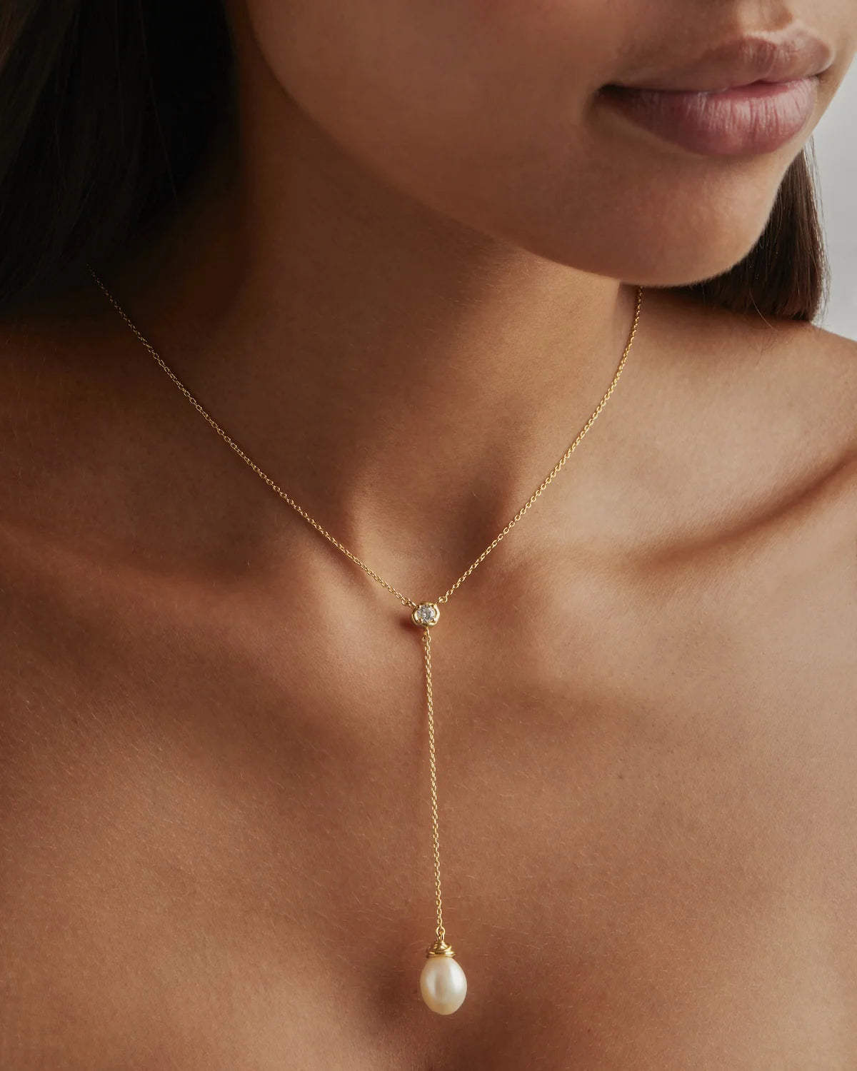 By Charlotte - Whispers of Tranquility Pearl Lariat Necklace in Gold