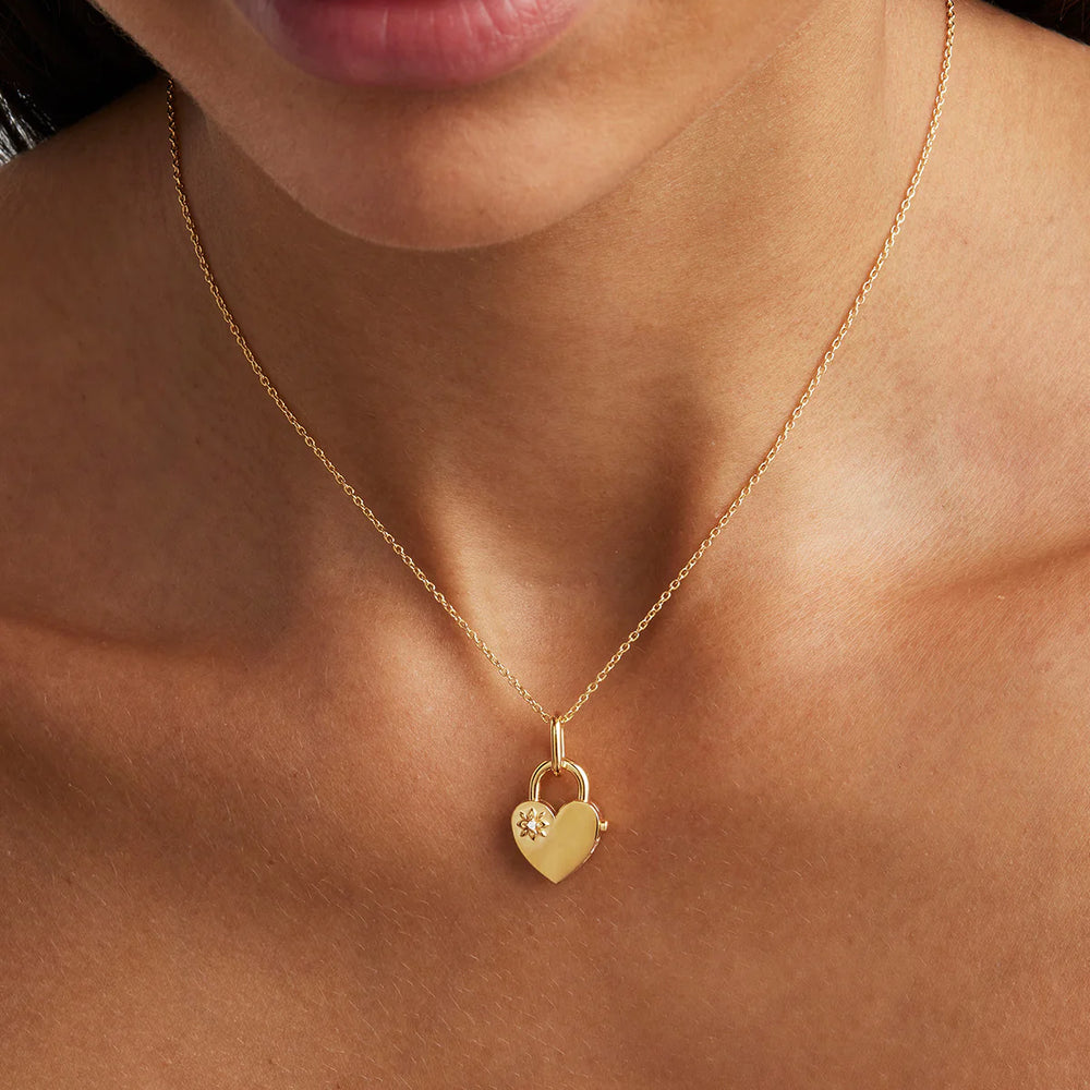 By Charlotte - Connected Hearts Padlock Pendant in Gold