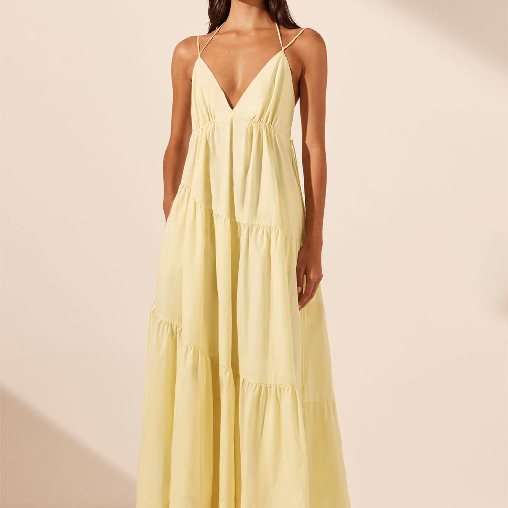 Shona Joy - Maiori Tiered Maxi Dress in Lemon